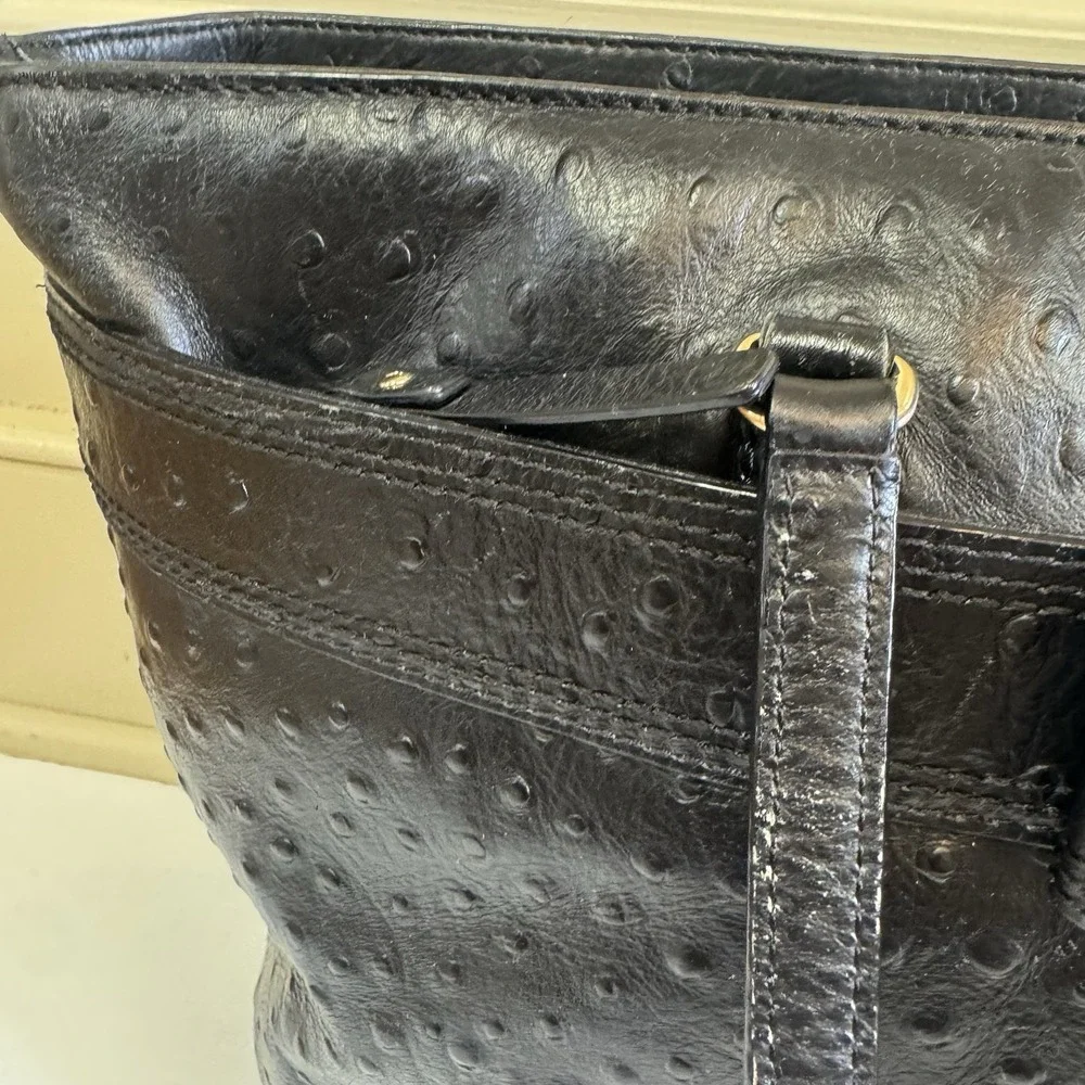 Kate Spade NY Harmony Valencia Road Black Ostrich Embossed Leather Tote Work Bag